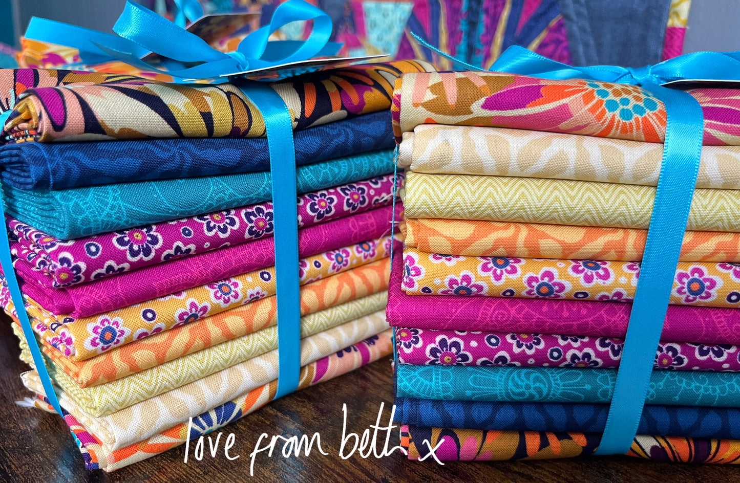 10 Fat Quarter Bundle - Blooms. Yellow, Black, Pink, Aqua