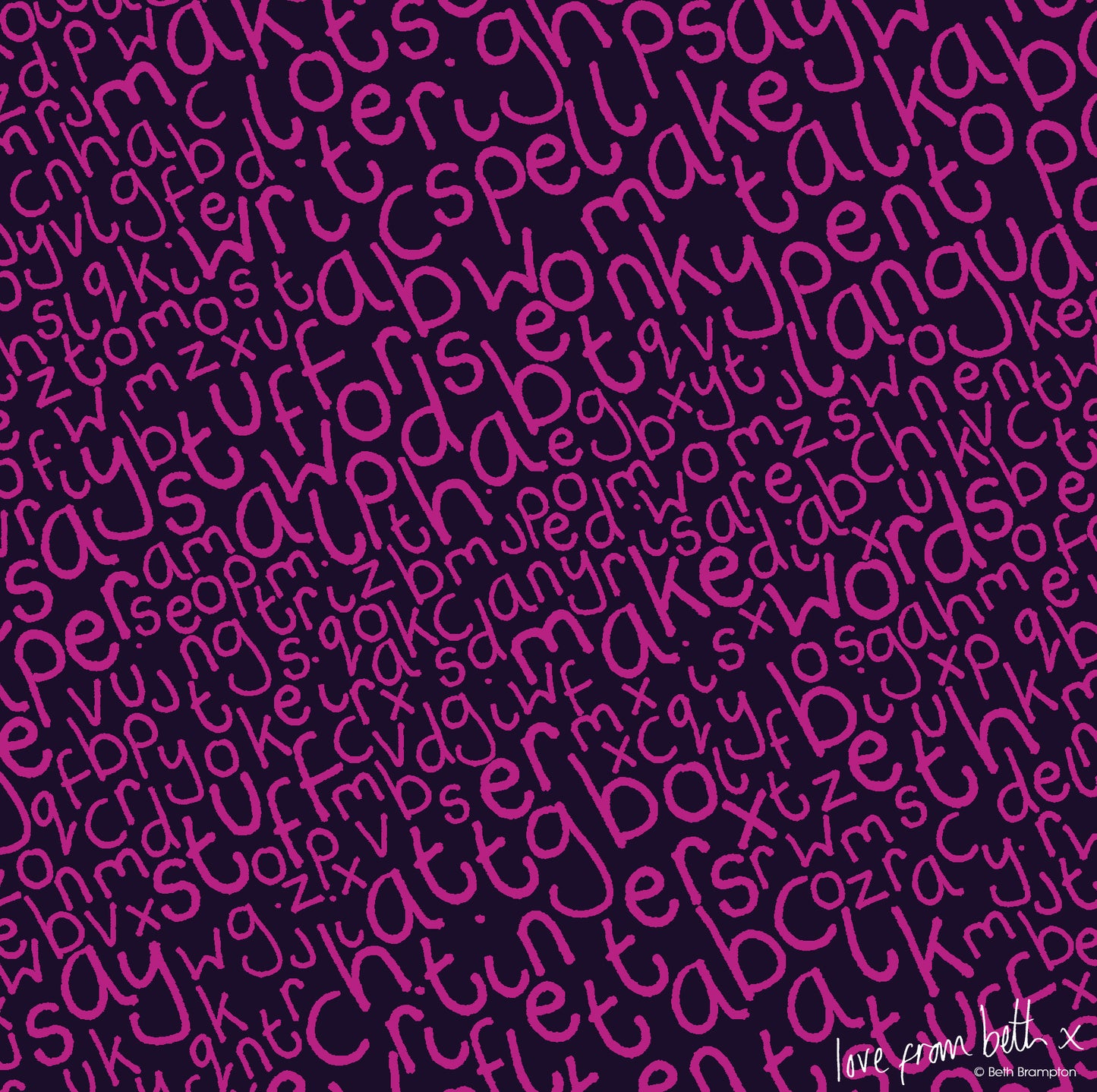Quilting Cotton - Letters Pink Black - LET02PB