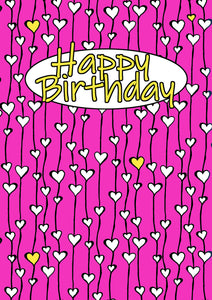 Happy Birthday Card - pink hearts