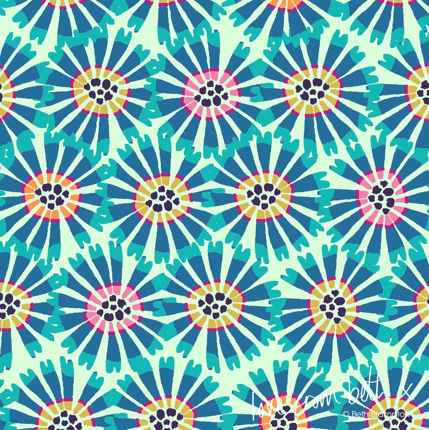 Quilting Cotton - Tiger Flower Light Blue BL0205LB