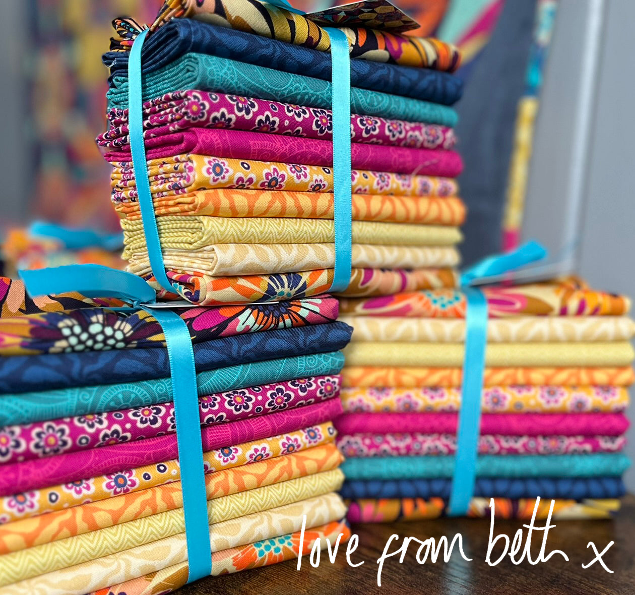 10 Fat Quarter Bundle - Blooms. Yellow, Black, Pink, Aqua