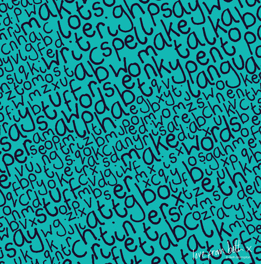 Quilting Cotton - Letters Aqua - LET01A