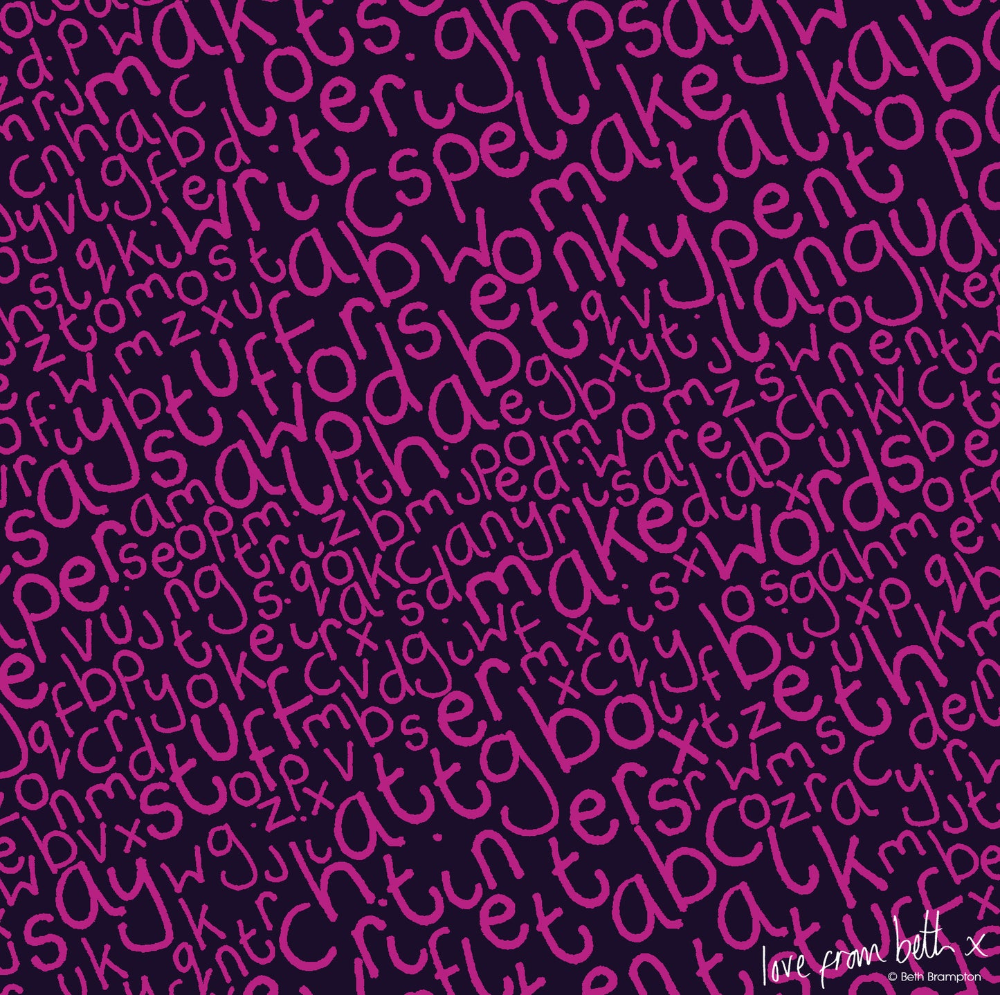 Quilting Cotton - Letters Pink Black - LET02PB