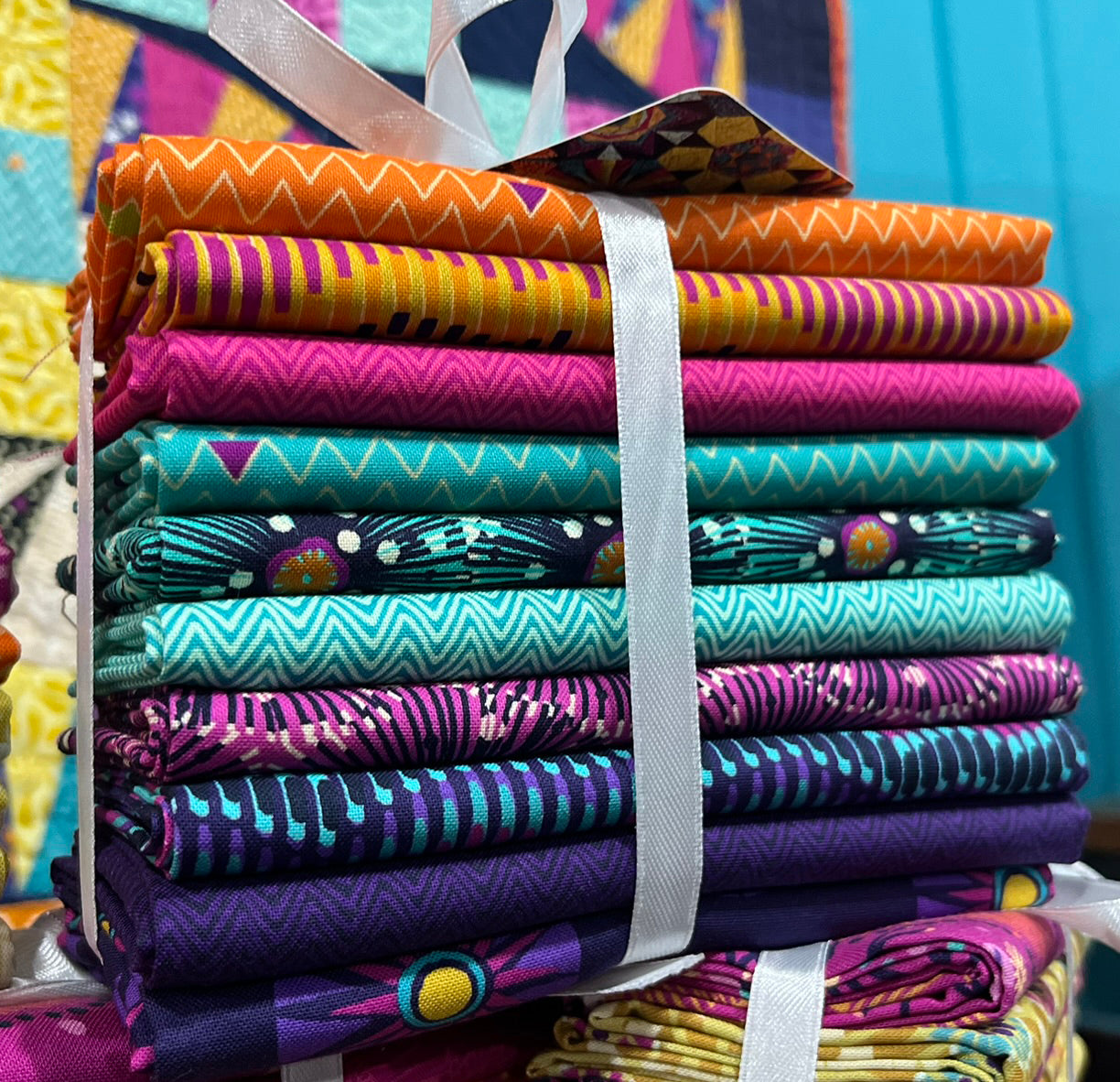 10 Fat Quarter Bundle - Pink Aqua Purple Orange