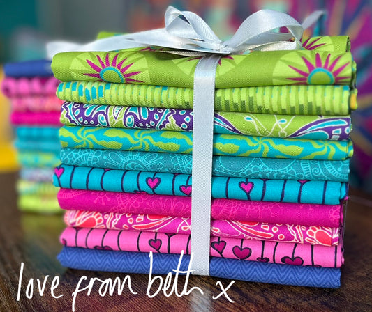 10 Fat Quarter Bundle - Pink Aqua Lime