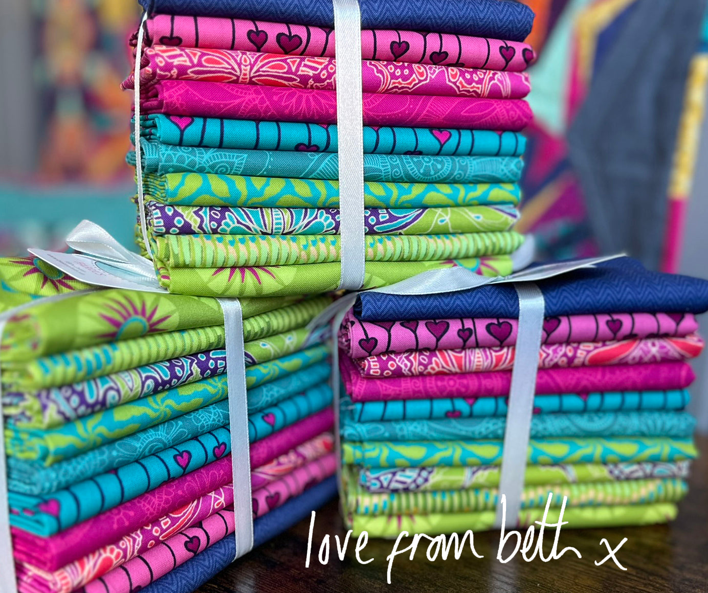 10 Fat Quarter Bundle - Pink Aqua Lime