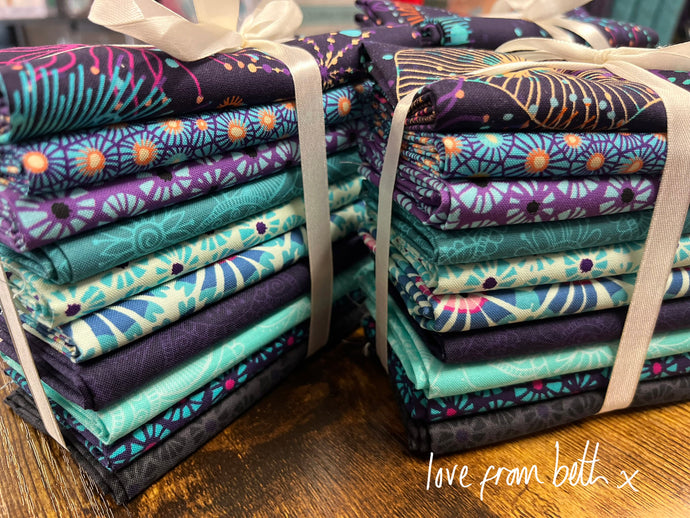 10 fat quarter selection bundle - Navy, Purple, Aqua