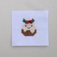 Load image into Gallery viewer, Kawaii Christmas Pudding  mini cross stitch kit