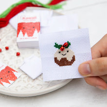 Load image into Gallery viewer, Kawaii Christmas Pudding  mini cross stitch kit