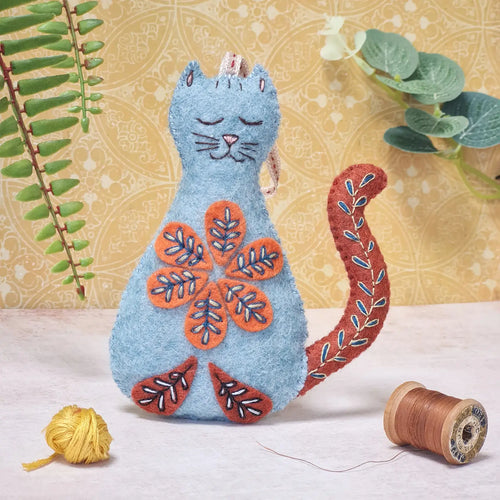 Folk embroidered Cat felt sewing kit