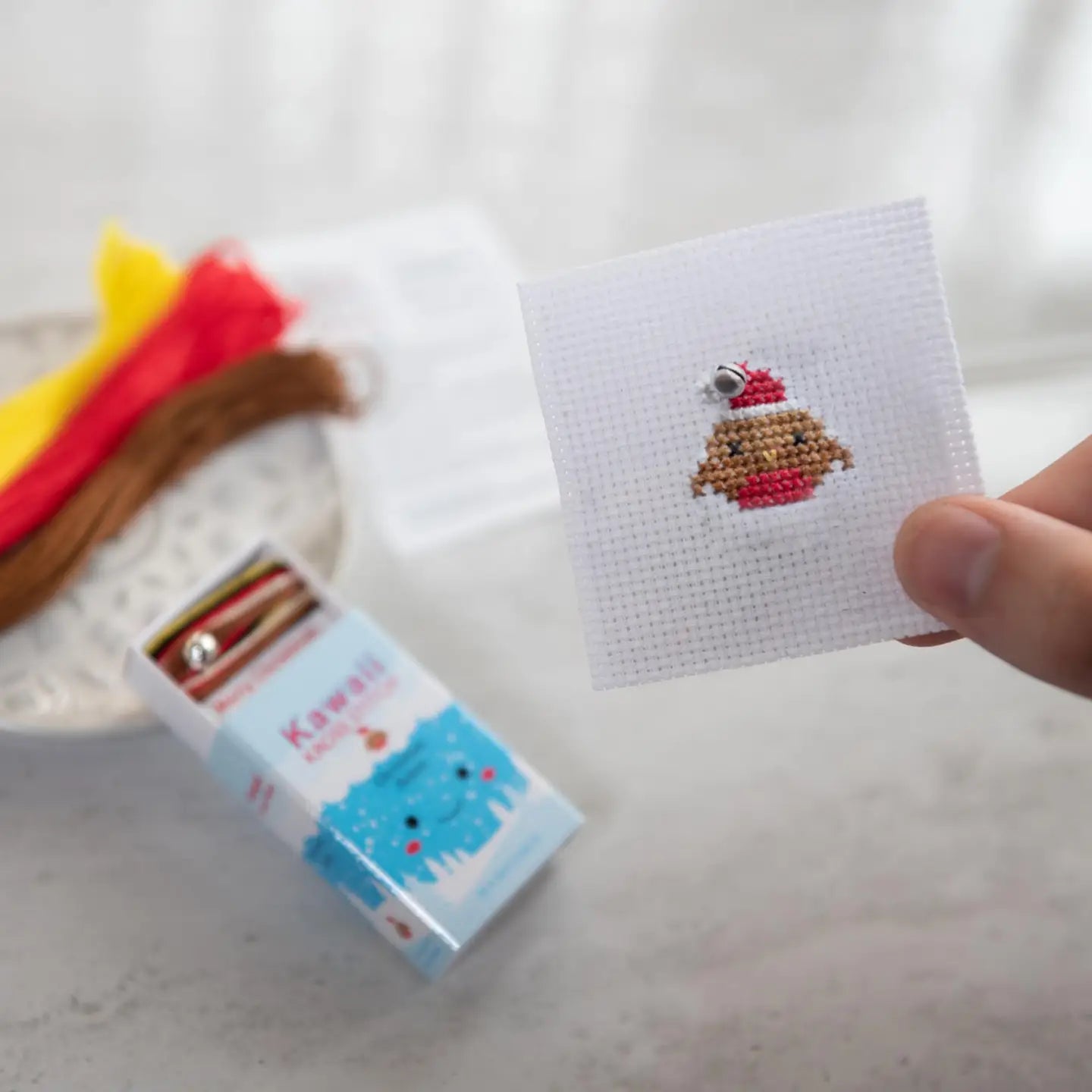 Kawaii Christmas Robin mini cross stitch kit