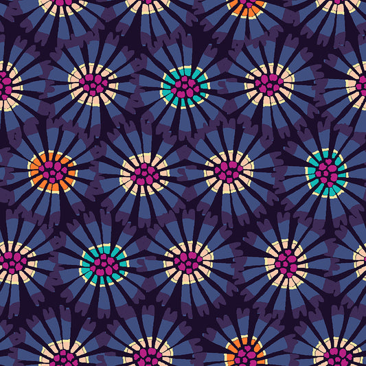 Quilting Cotton - In Bloom - Tiger Flower Navy - BL0201N