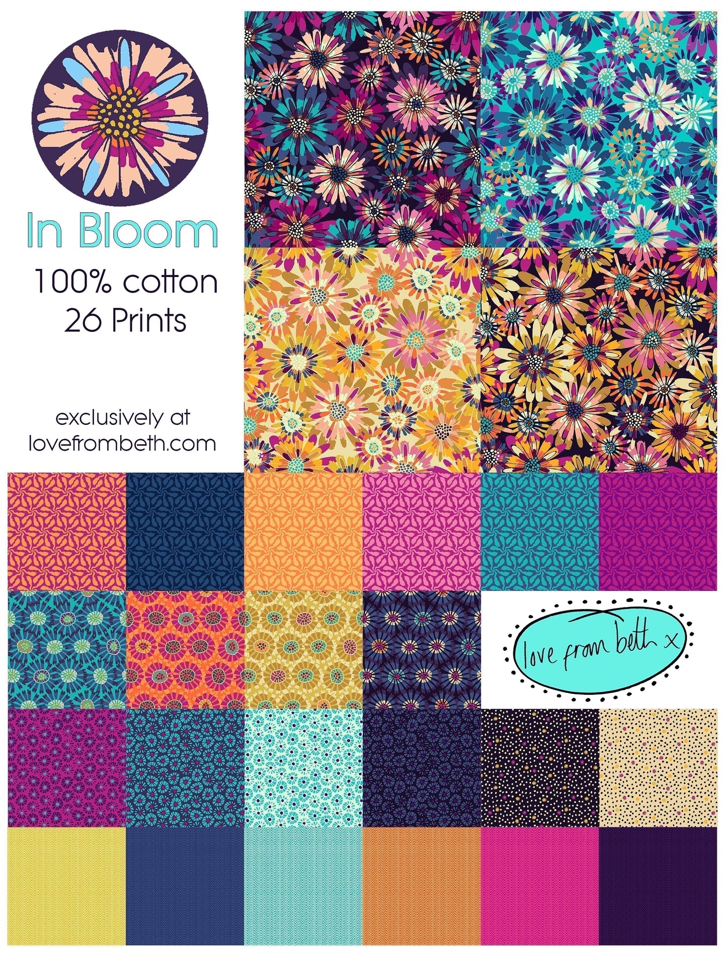 Quilting Cotton - In Bloom - Dials Aqua Pink - BL0603AP